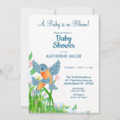 ブルーバードワイルドフラワーベビーシャワー 招待状 (正面)