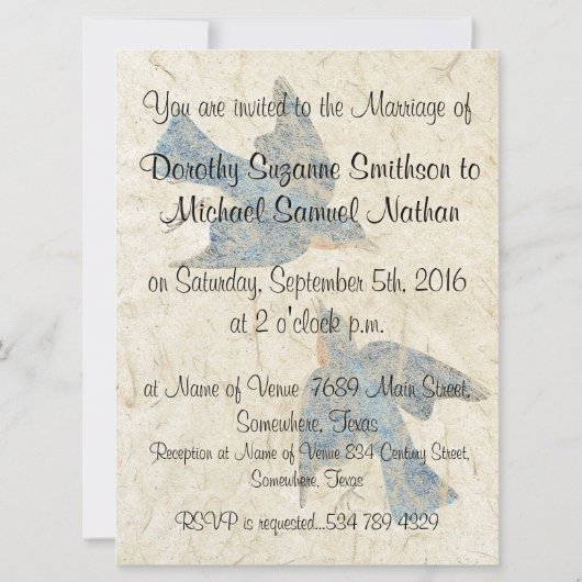 ブルーバードワイルドライフアニマル結婚式招待状 招待状 (裏面)