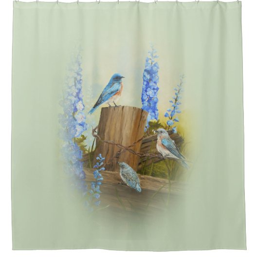 ブルーバード家族 シャワーカーテン (正面)
