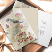 ブルーバード春の花水彩誕生日 カード