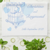 ブルーバード結婚カゴの台所用タオル キッチンタオル (折り畳み)