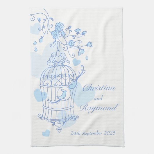 ブルーバード結婚カゴの台所用タオル キッチンタオル (縦)