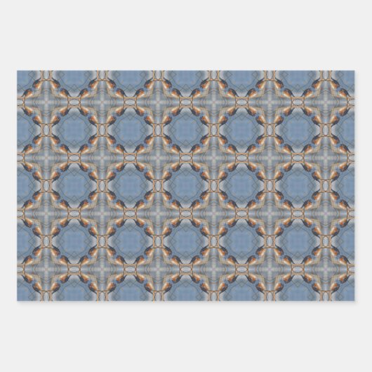 ブルーバード自然抽象芸術万華鏡のように千変万化するパターン ラッピングペーパーシート (正面)