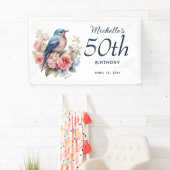 ブルーバード ピンクの花 50歳の誕生日  横断幕 (インサイチュ)
