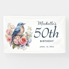 ブルーバード ピンクの花 50歳の誕生日 横断幕