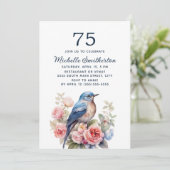 ブルーバード ピンクの花 75歳の誕生日 招待状 (スタンド正面)