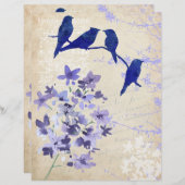 ブルーバード&フラワーウォーターカラースクラップブック紙 (正面/裏面)