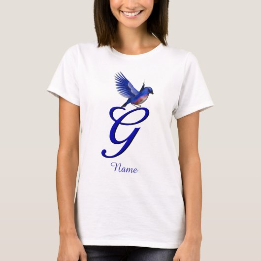 ブルーバード モノグラムイニシャルG エレガントなオーダーメイド Tシャツ (正面)