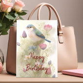 ブルーバード 春の花 水彩 誕生日 カード