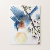 ブルーバード 春の花 鳥 アート ジグソーパズル (縦)