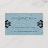 ブルーバーラップリネンのテクスチャとブラックフローラデザイン 名刺 (裏面)