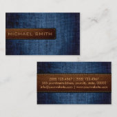 ブルーバーラップリネン素朴ジュートルックレザー 名刺 (正面/裏面)