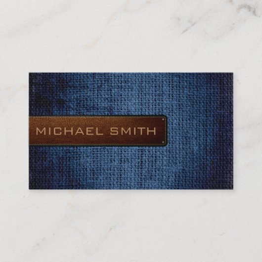 ブルーバーラップリネン素朴ジュートルックレザー 名刺 (正面)