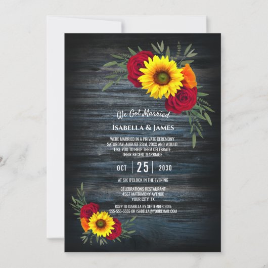 ブルーバーンウッドひまわりバラ ウェディングレセプション 招待状 (正面)