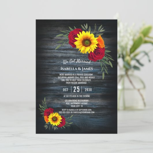 ブルーバーンウッドひまわりバラ ウェディングレセプション 招待状 (スタンド正面)