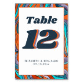 ブルーバーンドオレンジウェーモダンブレトロGroovy結婚's テーブルナンバー (裏面)