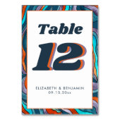 ブルーバーンドオレンジウェーモダンブレトロGroovy結婚's テーブルナンバー (正面)