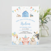 ブルーバーンファームアニマルズ納屋周囲の庭ボーイ2nd誕生日 招待状 (スタンド正面)