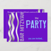 ブルーバー（ユダヤ教の）バル・ミツバーパーティー 招待状 (正面/裏面)