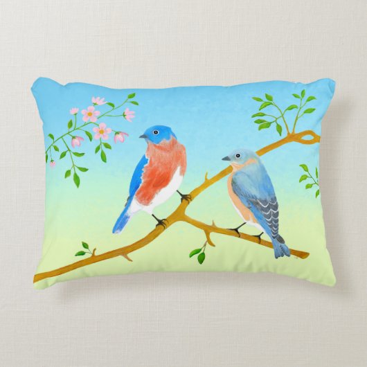 ブルーバ淡い色のードブルー&グリーン アクセントクッション (正面)