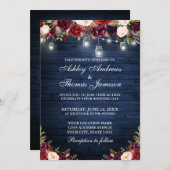 ブルーバ素朴ルガンディフローラジャイルライツ結婚ズ 招待状 (正面/裏面)