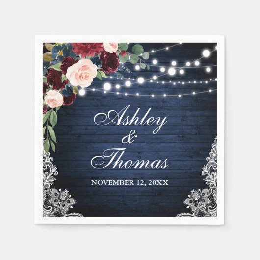 ブルーバ素朴ル結婚グンディフローラレース スタンダードカクテルナプキン (正面)