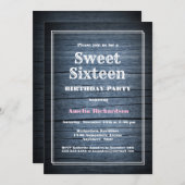 ブルーバ素朴ンウッドスウィート16バースデーパーティー 招待状 (正面/裏面)