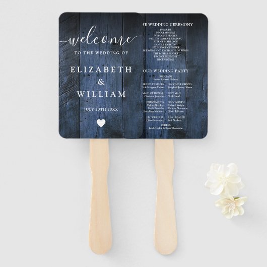 ブルーバ素朴ンウッドボホ結婚式 プログラム ハンドファン (正面&裏面)