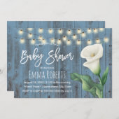 ブルーバ素朴ンウッドリリーフローラベビーシャワー 招待状 (正面/裏面)