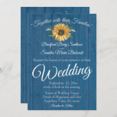 ブルーバ素朴ンウッド、ゴールデンサンフラワー結婚ズ 招待状 (正面/裏面)