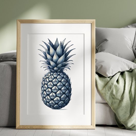 ブルーパイナップル図解入りの、写真付きのプリントウォールアート ポスター