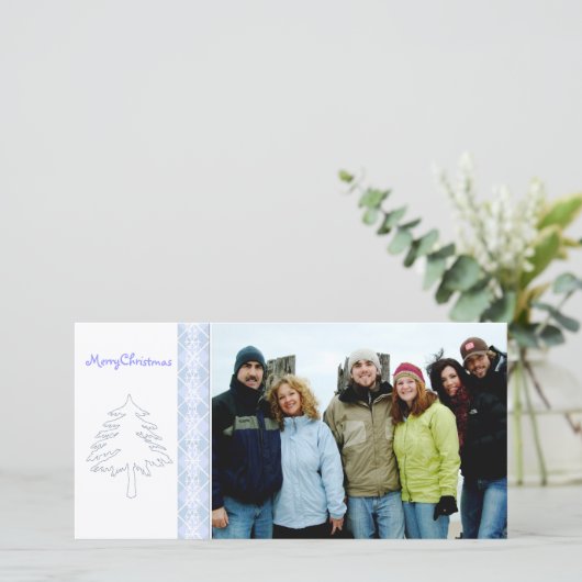 ブルーパインアーガイルツリー&スノーフレークメリークリスマス シーズンカード (スタンド正面)