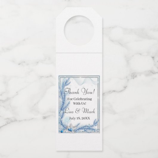 ブルーパインウィンタークリスマス結婚のボトルハンガー ボトルネックタグ (正面)