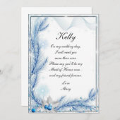 ブルーパインウィンタークリスマス結婚のメイド・オブ・オーナー（花嫁付き添い人） 招待状 (正面/裏面)