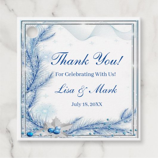 ブルーパインウィンタークリスマス結婚式の引き出物ラベル フェイバータグ (正面)