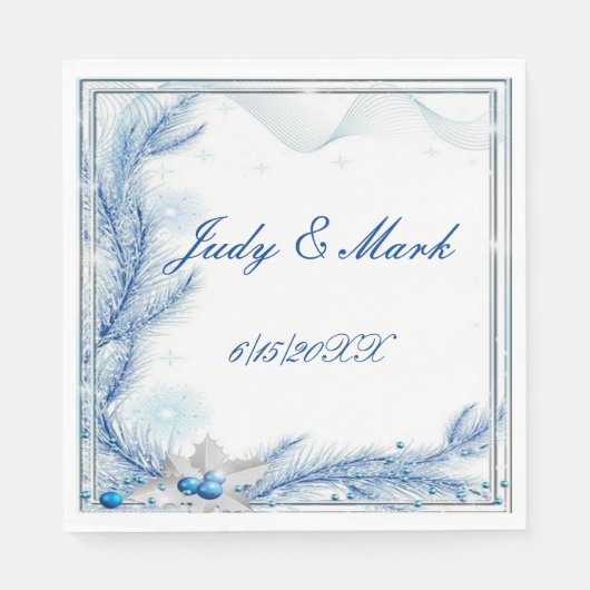 ブルーパインウィンタークリスマス結婚紙ナプキンス スタンダードランチョンナプキン (正面)