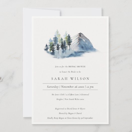 ブルーパインウッズマウンテンブライダルシャワー招待状 サンキューカード (正面)