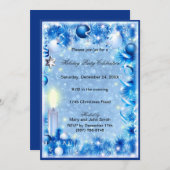 ブルーパインキャンドルボードブルクリスマスパーティー招待状 招待状 (正面/裏面)