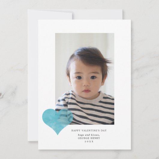 ブルーパインタリーモダンハートバレンタインデーの写真 シーズンカード (正面)