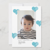 ブルーパインターリーモダンハートバレンタインデーの写真 シーズンカード (正面)