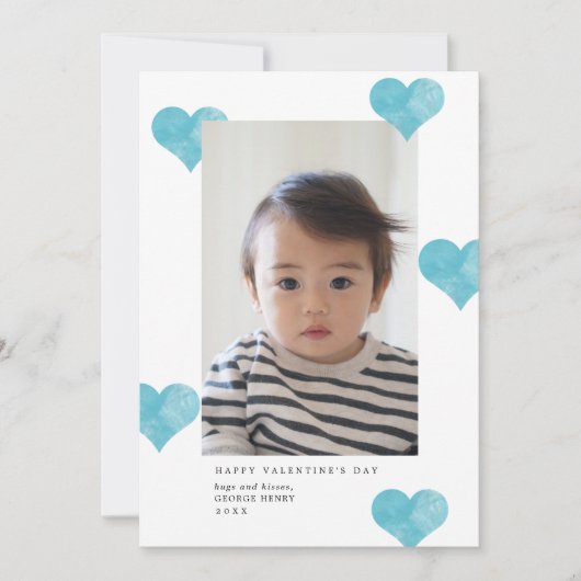 ブルーパインターリーモダンハートバレンタインデーの写真 シーズンカード (正面)