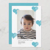 ブルーパインターリーモダンハートバレンタインデーの写真 シーズンカード (正面/裏面)