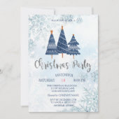 ブルーパインツリーズスノーフレークスクリスマスカンパニーパーティー 招待状 (正面)