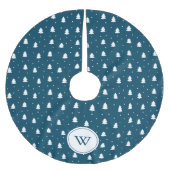 ブルーパインツリーパターンカスタムファミリーモノグラム ブラッシュドポリエステルツリースカート (正面)