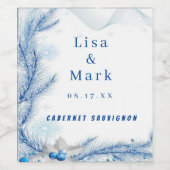 ブルーパイン冬のクリスマス結婚のワインラベル ワインラベル (シングルラベル)