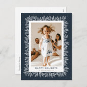 ブルーパイン素朴スノー写真ハッピーホリデー葉書 シーズンポストカード (正面/裏面)