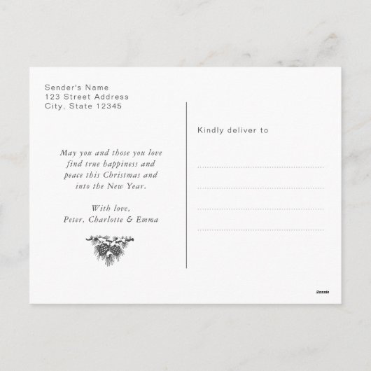 ブルーパイン素朴スノー写真ハッピーホリデー葉書 シーズンポストカード (裏面)