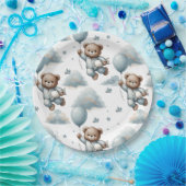 ブルーパジャマのテディベア ペーパープレート (パーティー)