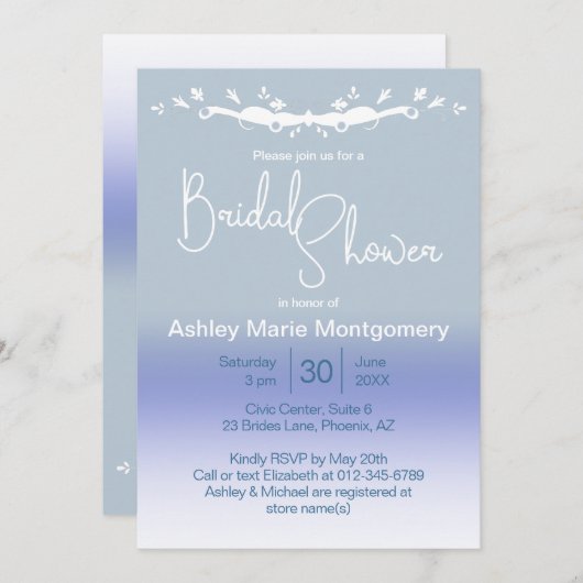 ブルーパスタイリッシュステルグラデーションブライダルシャワーテンプレート 招待状 (正面/裏面)