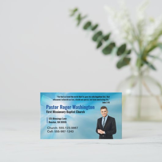 ブルーパスターまたはディーコン写真教会の名刺 名刺 (スタンド正面)